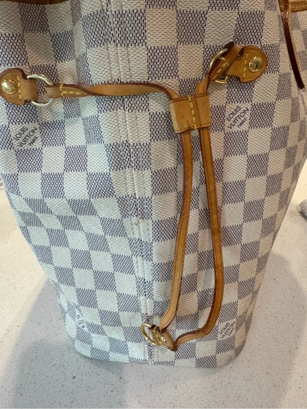 Louis Vuitton Damier Azur Canvas Tote in White and Tan